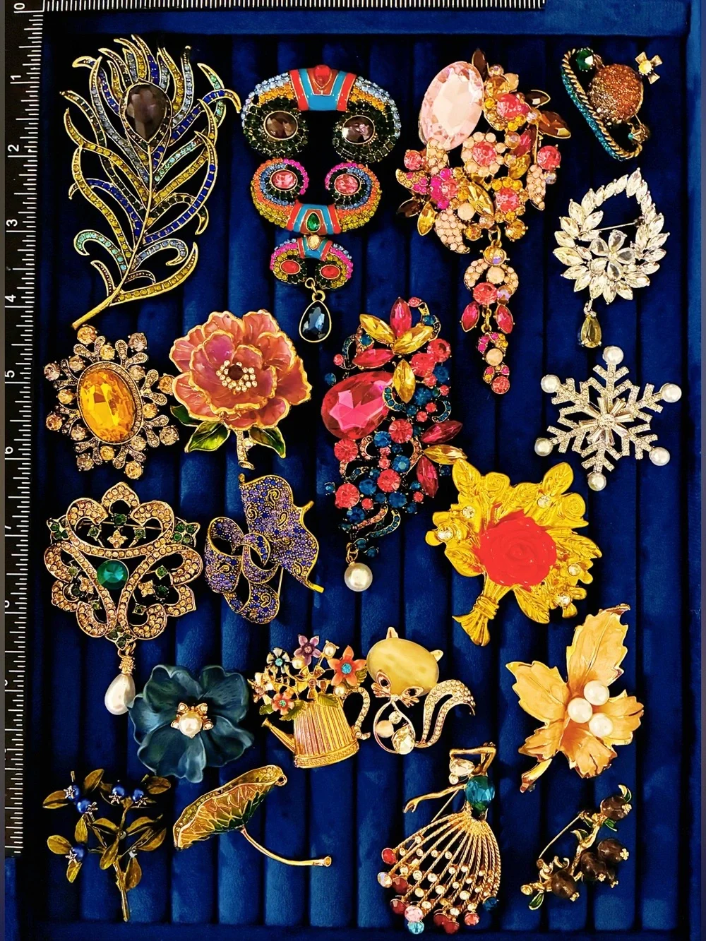 20 Pc Bulk Lot Statement Brooch Pins Rhinestone Enamel Crystal Flower Cat